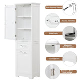 Tall Bathroom Storage Cabinet with Two Different Size Drawers and Adjustable Shelf Freestanding Storage Cabinet