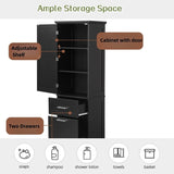 Tall Bathroom Storage Cabinet, Freestanding Storage Cabinet with Two Different Size Drawers and Adjustable Shelf
