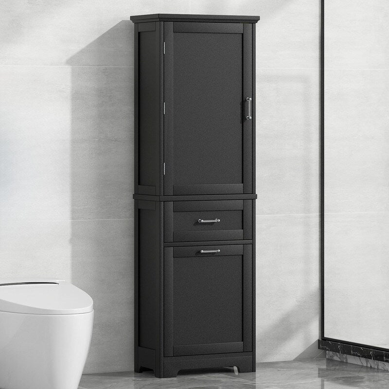 Tall Bathroom Storage Cabinet, Freestanding Storage Cabinet with Two Different Size Drawers and Adjustable Shelf