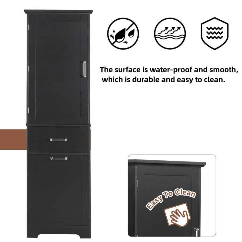 Tall Bathroom Storage Cabinet, Freestanding Storage Cabinet with Two Different Size Drawers and Adjustable Shelf