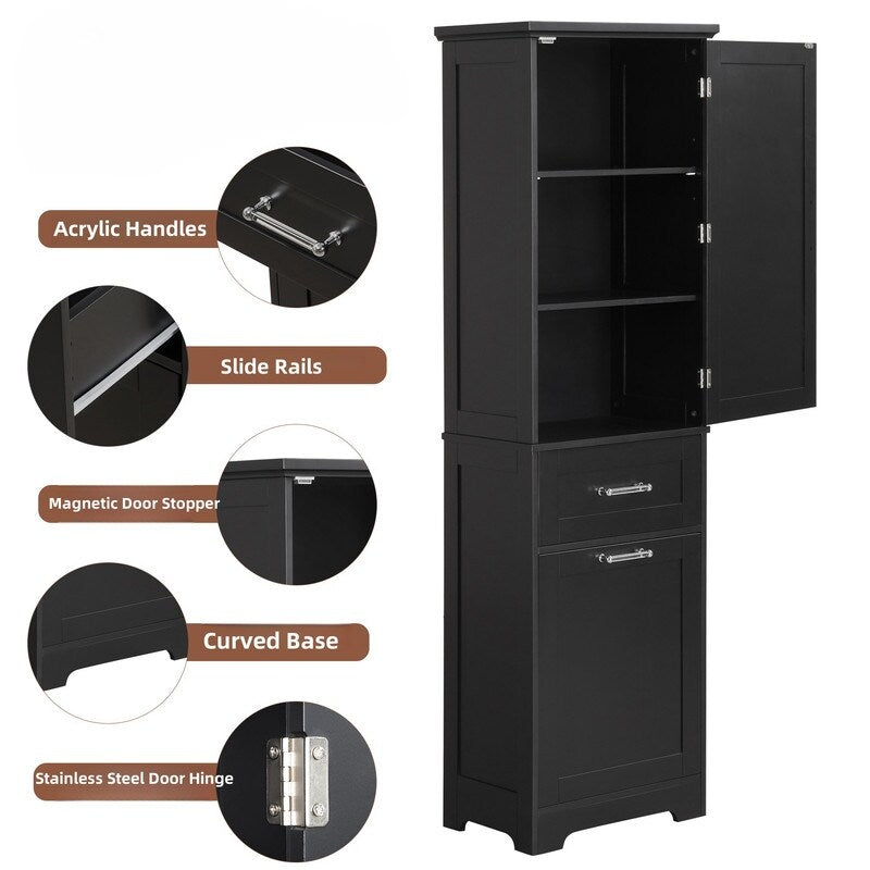 Tall Bathroom Storage Cabinet, Freestanding Storage Cabinet with Two Different Size Drawers and Adjustable Shelf