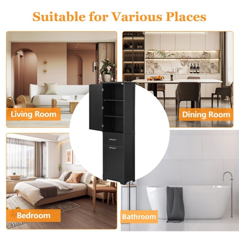 Tall Bathroom Storage Cabinet, Freestanding Storage Cabinet with Two Different Size Drawers and Adjustable Shelf