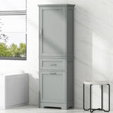 Tall Bathroom Storage Cabinet, Freestanding Storage Cabinet with Two Different Size Drawers and Adjustable Shelf