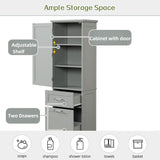 Tall Bathroom Storage Cabinet, Freestanding Storage Cabinet with Two Different Size Drawers and Adjustable Shelf