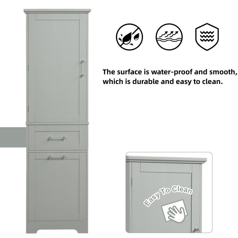 Tall Bathroom Storage Cabinet, Freestanding Storage Cabinet with Two Different Size Drawers and Adjustable Shelf