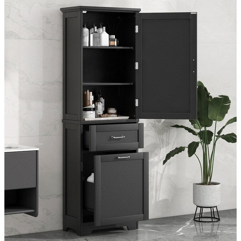 Tall Bathroom Storage Cabinet, Freestanding Storage Cabinet with Two Different Size Drawers and Adjustable Shelf