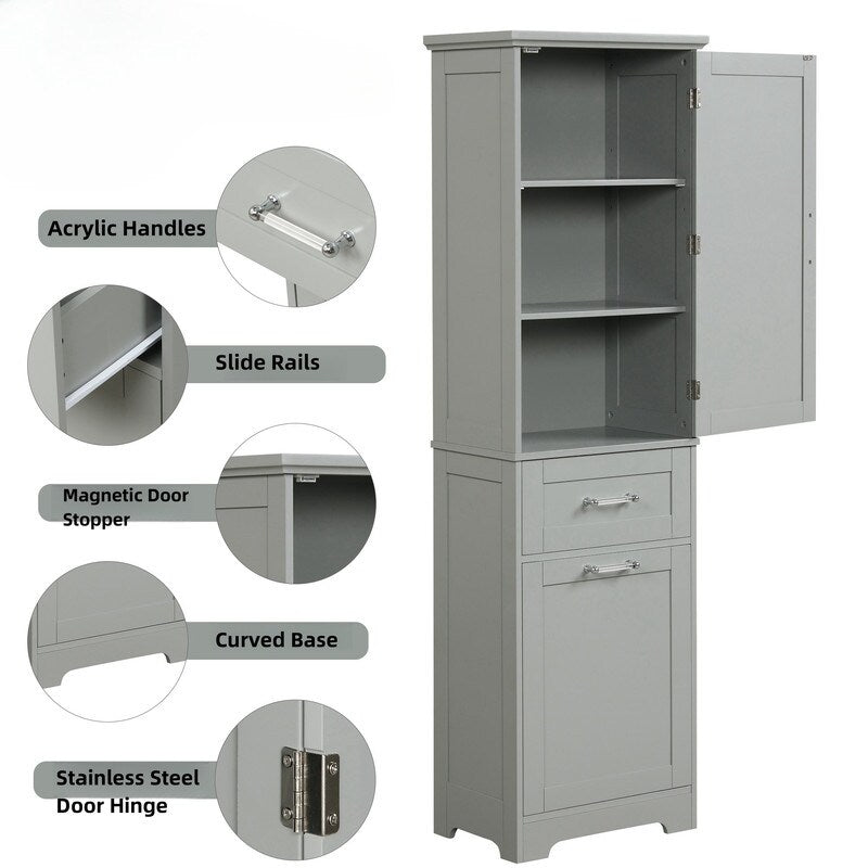 Tall Bathroom Storage Cabinet, Freestanding Storage Cabinet with Two Different Size Drawers and Adjustable Shelf