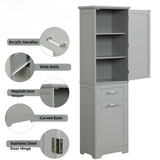 Tall Bathroom Storage Cabinet, Freestanding Storage Cabinet with Two Different Size Drawers and Adjustable Shelf
