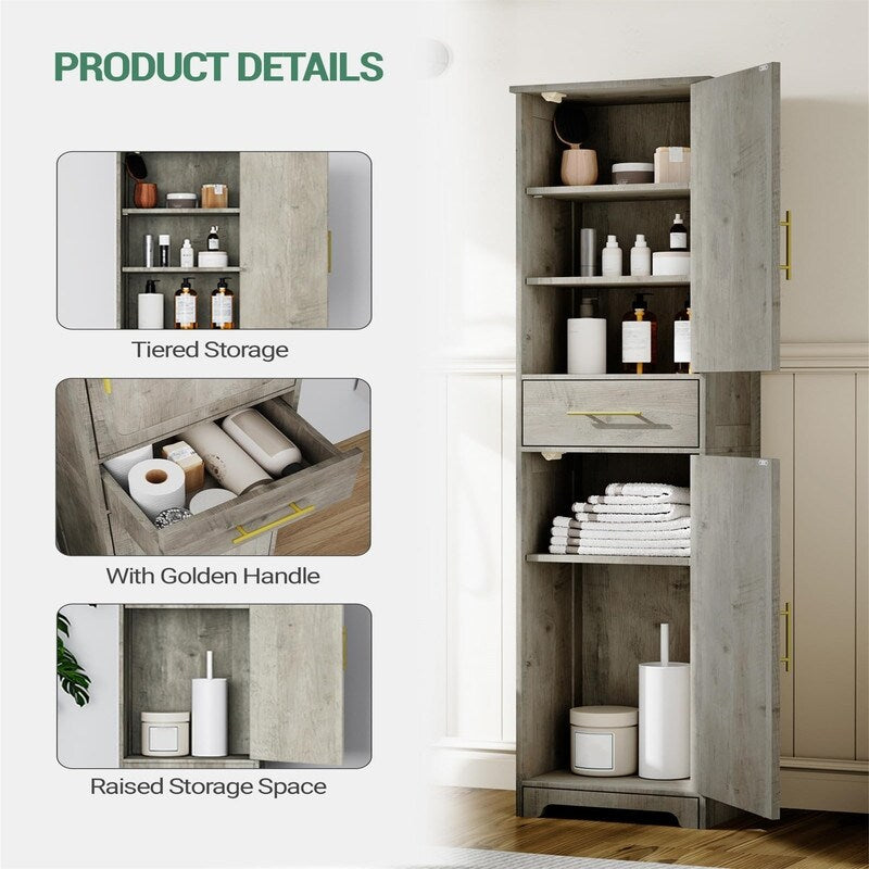Tall Bathroom Storage Cabinet - 11.8"D x 15.7"W x 66.9"H