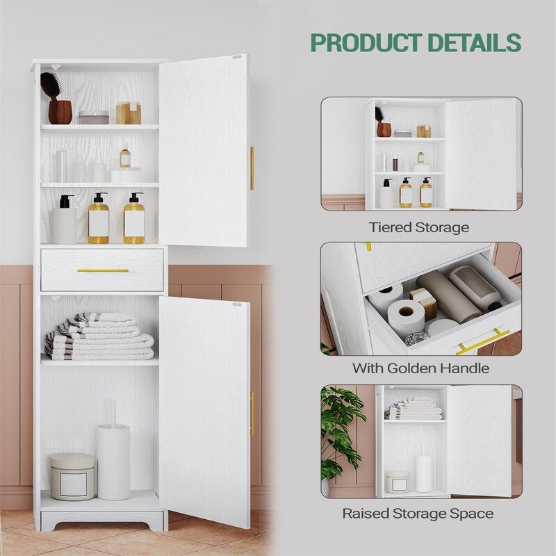 Tall Bathroom Storage Cabinet - 11.8"D x 15.7"W x 66.9"H