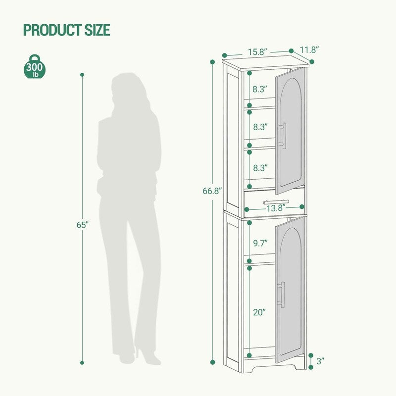 Tall Bathroom Storage Cabinet - 11.8"D x 15.7"W x 66.9"H