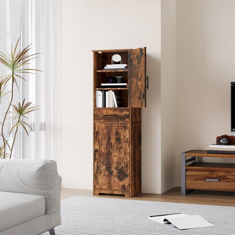 Tall Bathroom Storage Cabinet - 11.8"D x 15.7"W x 66.9"H