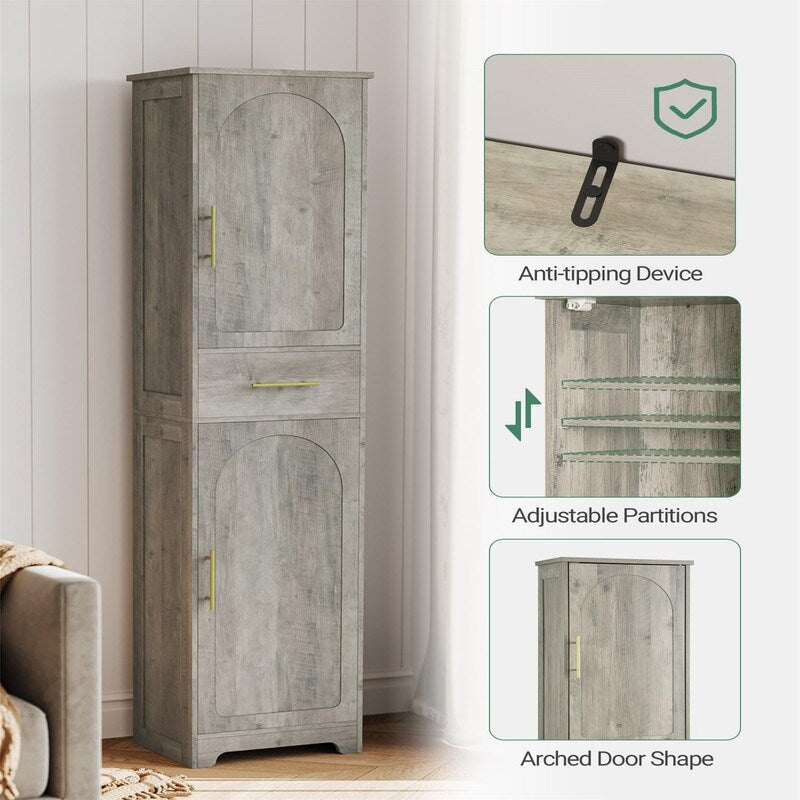 Tall Bathroom Storage Cabinet - 11.8"D x 15.7"W x 66.9"H