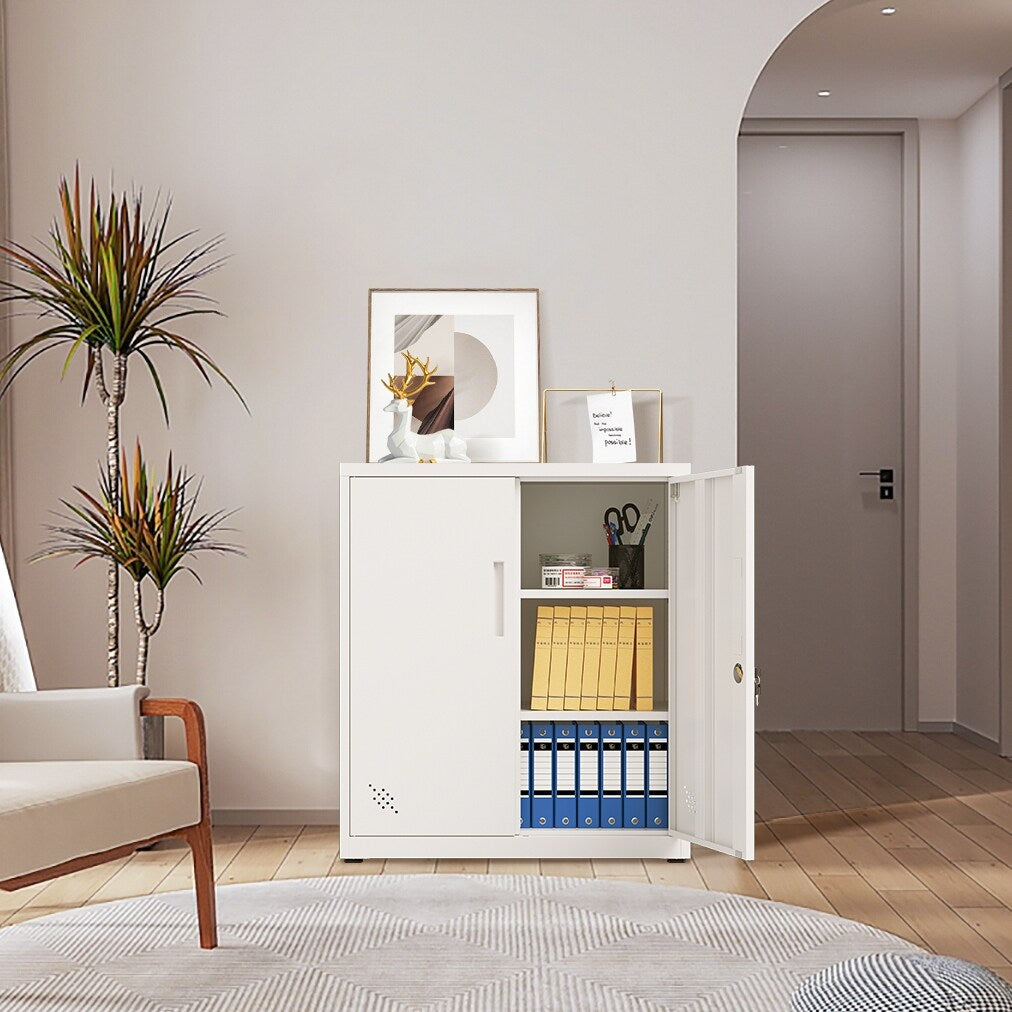 Tall Metal File Cabinet with 2 Doors and 2 Adjustable Shelves