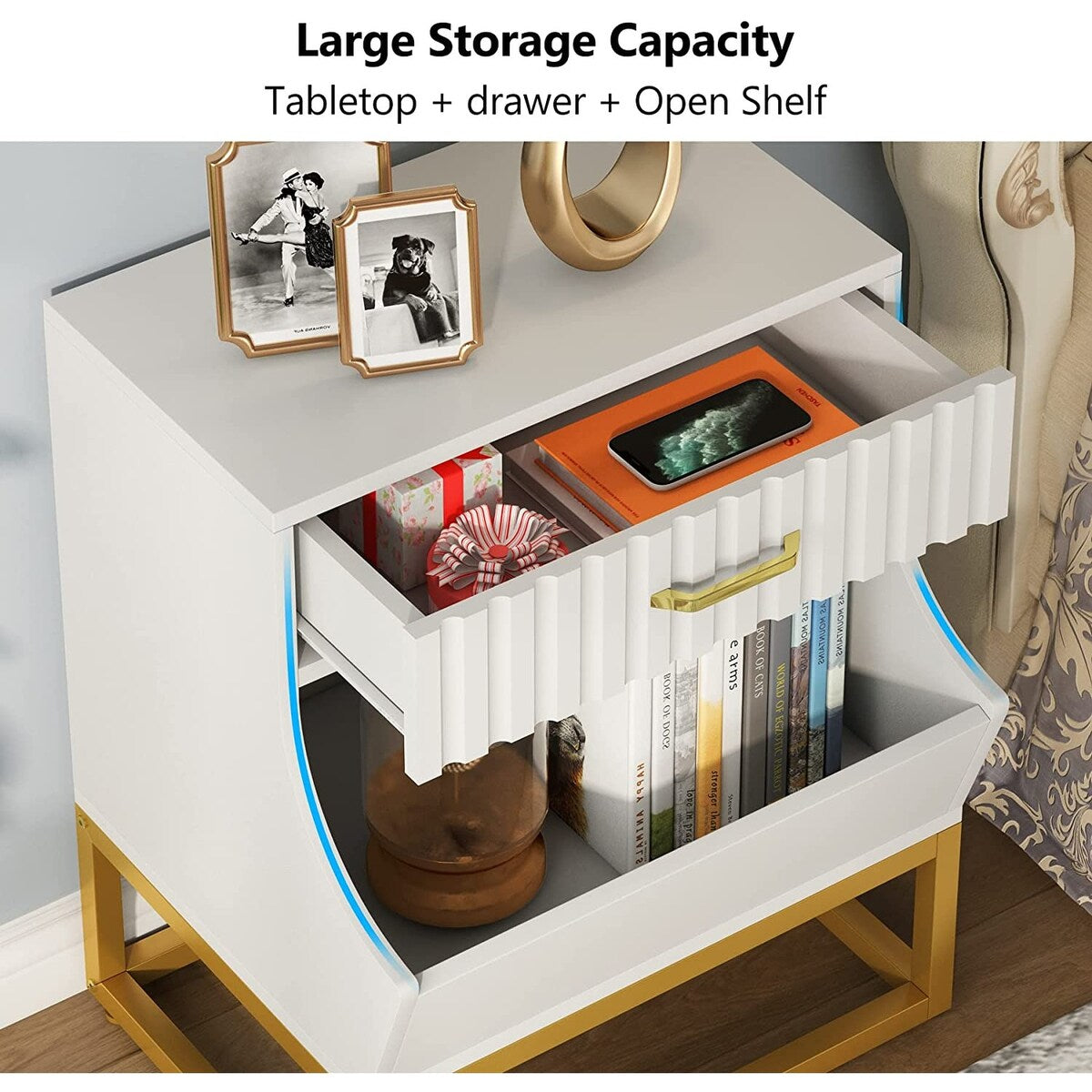 Tall Nightstand with Drawer Modern Night Stands Bedside Table for Bedroom