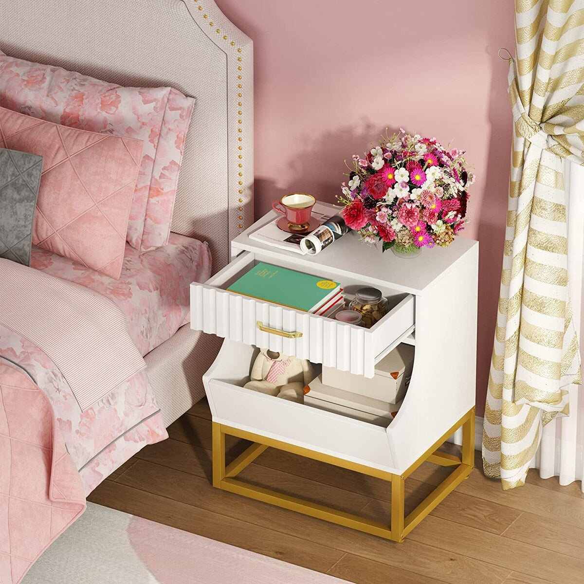 Tall Nightstand with Drawer Modern Night Stands Bedside Table for Bedroom