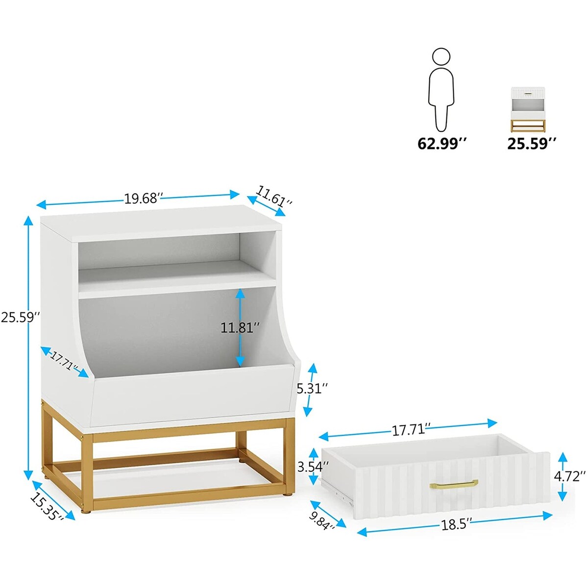 Tall Nightstand with Drawer Modern Night Stands Bedside Table for Bedroom