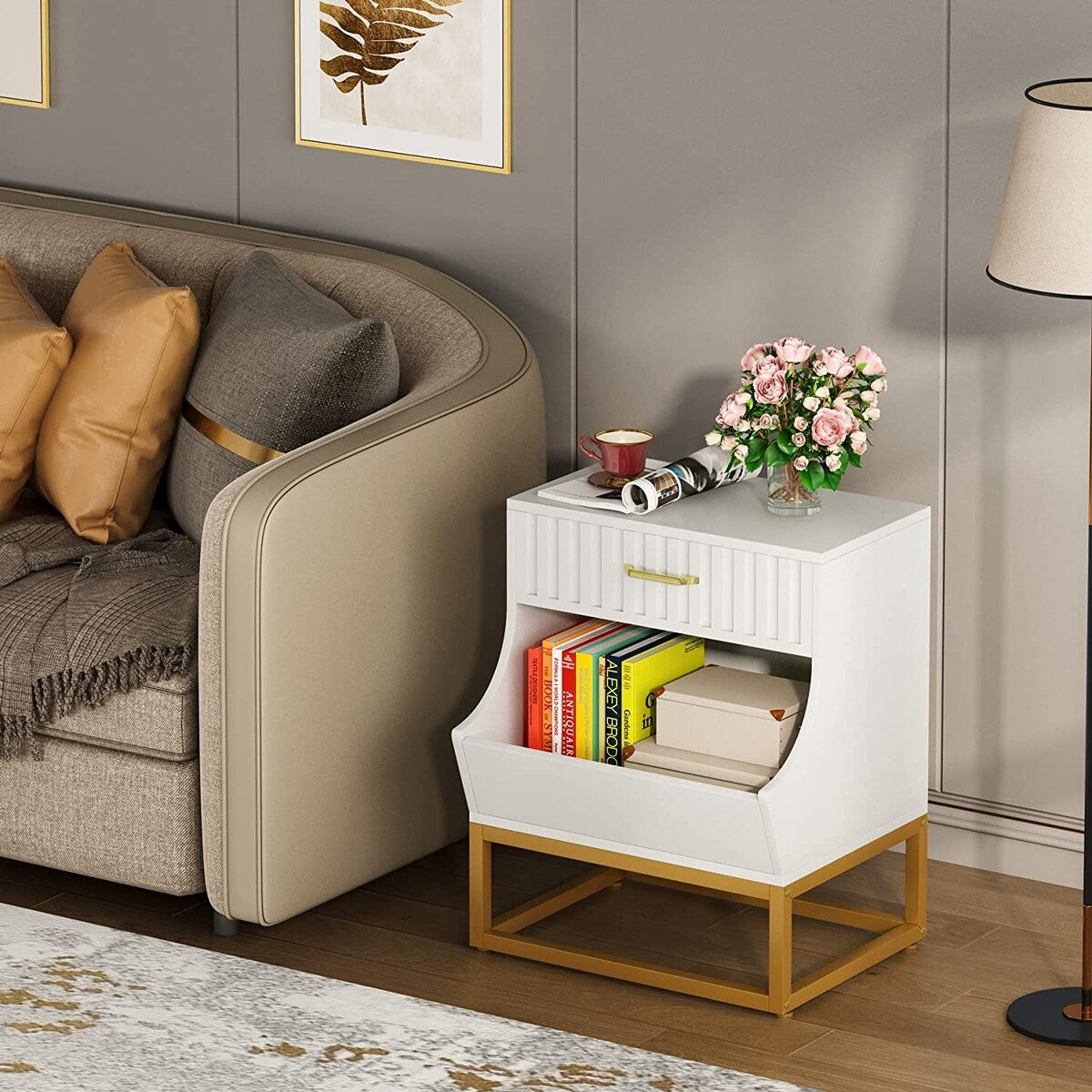 Tall Nightstand with Drawer Modern Night Stands Bedside Table for Bedroom