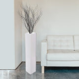 Tall Rectangular Wooden Modern Floor Vase, White