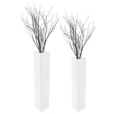 Tall Rectangular Wooden Modern Floor Vase, White