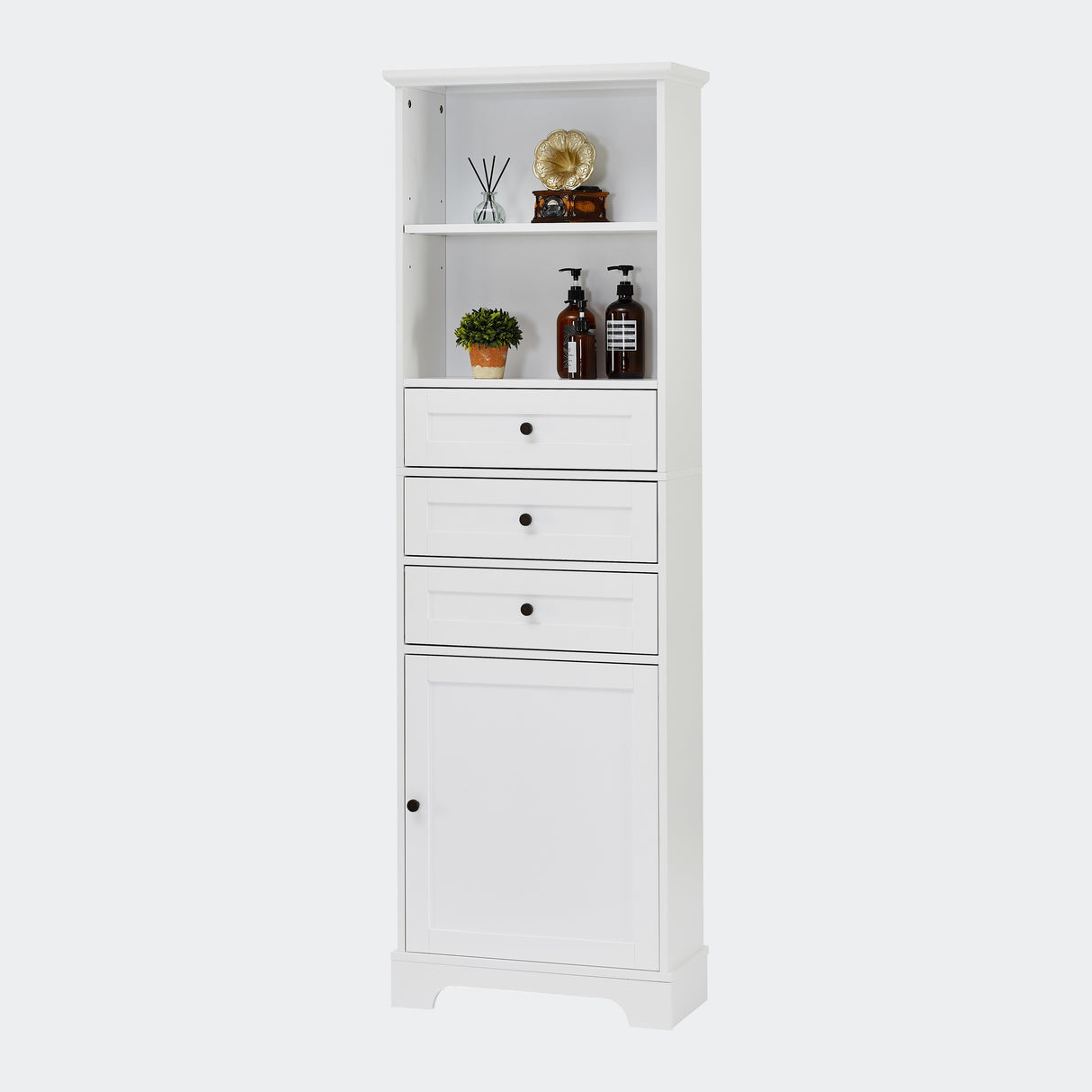 Tall Storage Cabinet with 3 Drawers and Shelves