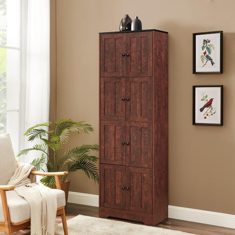 Tall Storage Cabinet with 8 Doors and 4 Shelves for Living Room