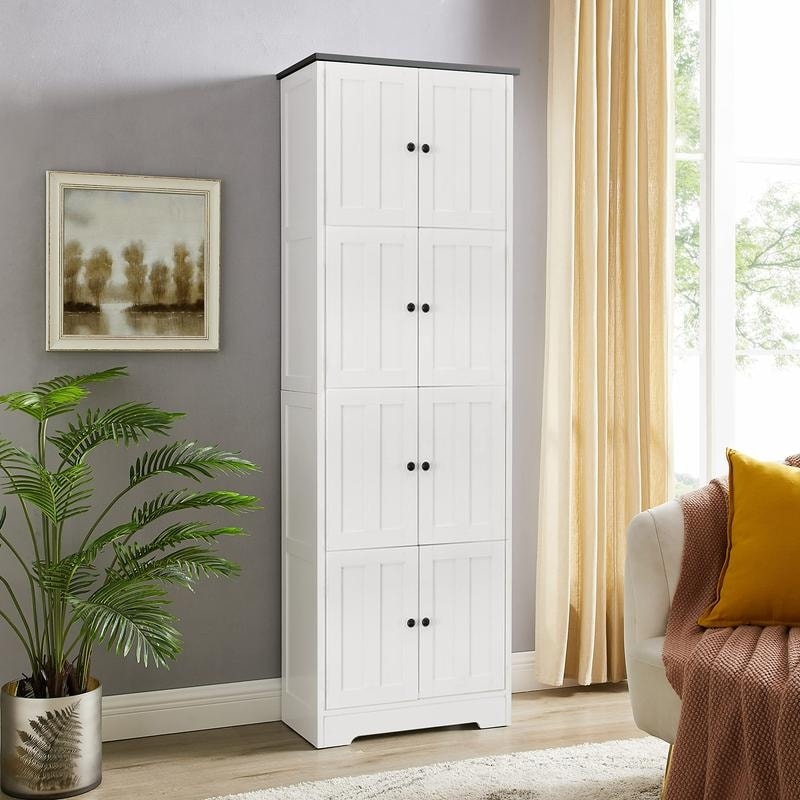 Tall Storage Cabinet with 8 Doors and 4 Shelves for Living Room