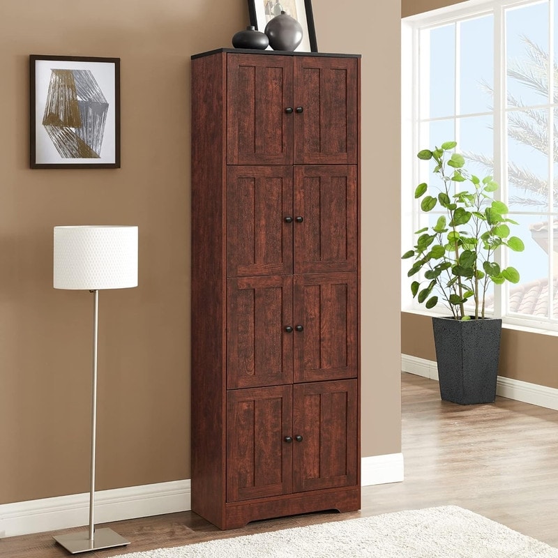 Tall Storage Cabinet with 8 Doors and 4 Shelves for Living Room