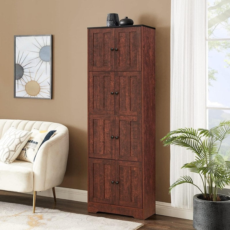 Tall Storage Cabinet with 8 Doors and 4 Shelves for Living Room