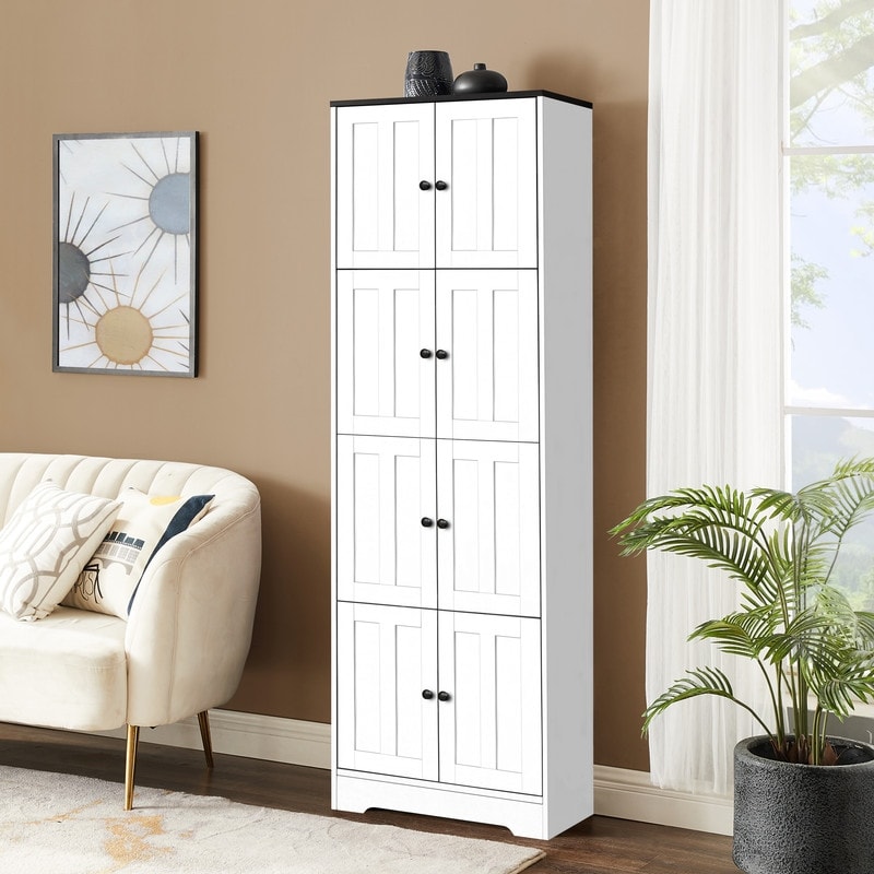 Tall Storage Cabinet with 8 Doors and 4 Shelves for Living Room