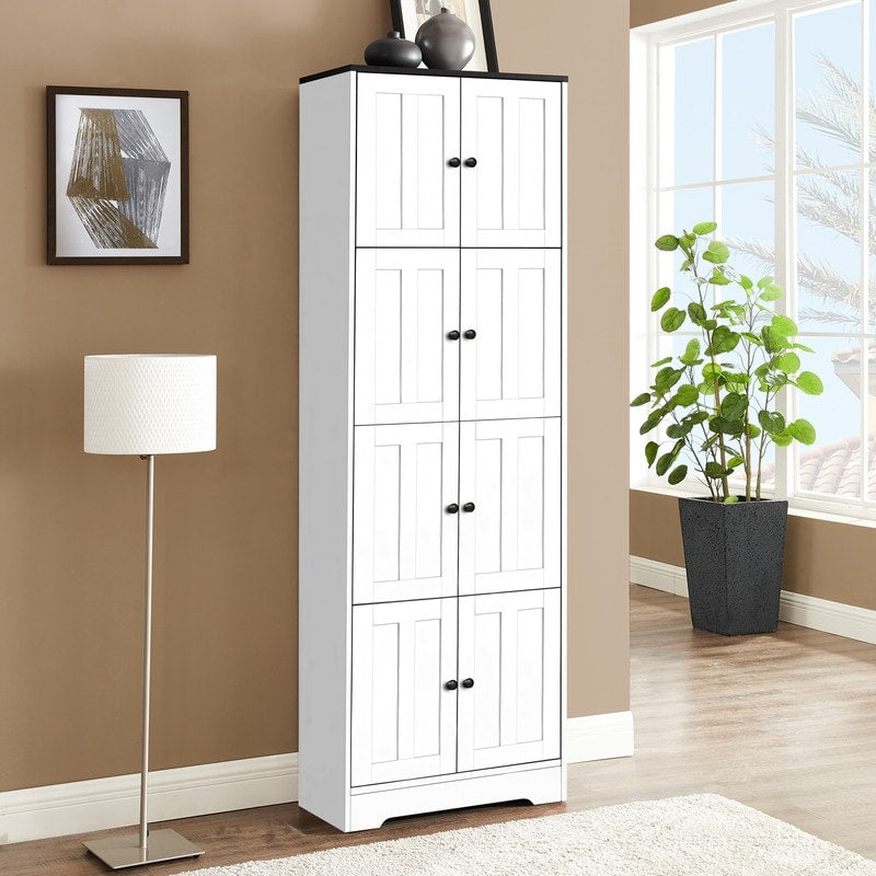 Tall Storage Cabinet with 8 Doors and 4 Shelves for Living Room