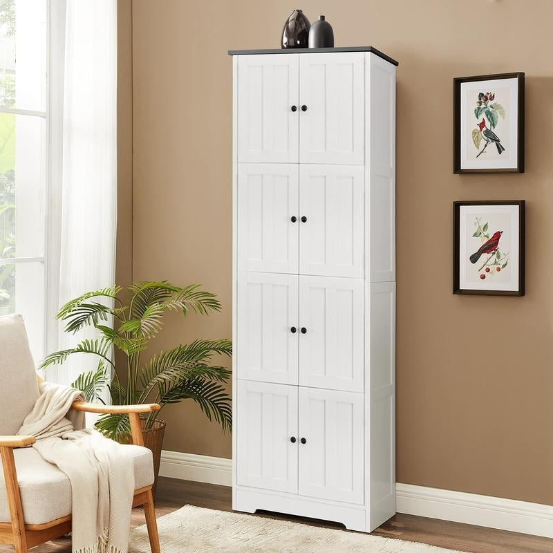 Tall Storage Cabinet with 8 Doors and 4 Shelves for Living Room