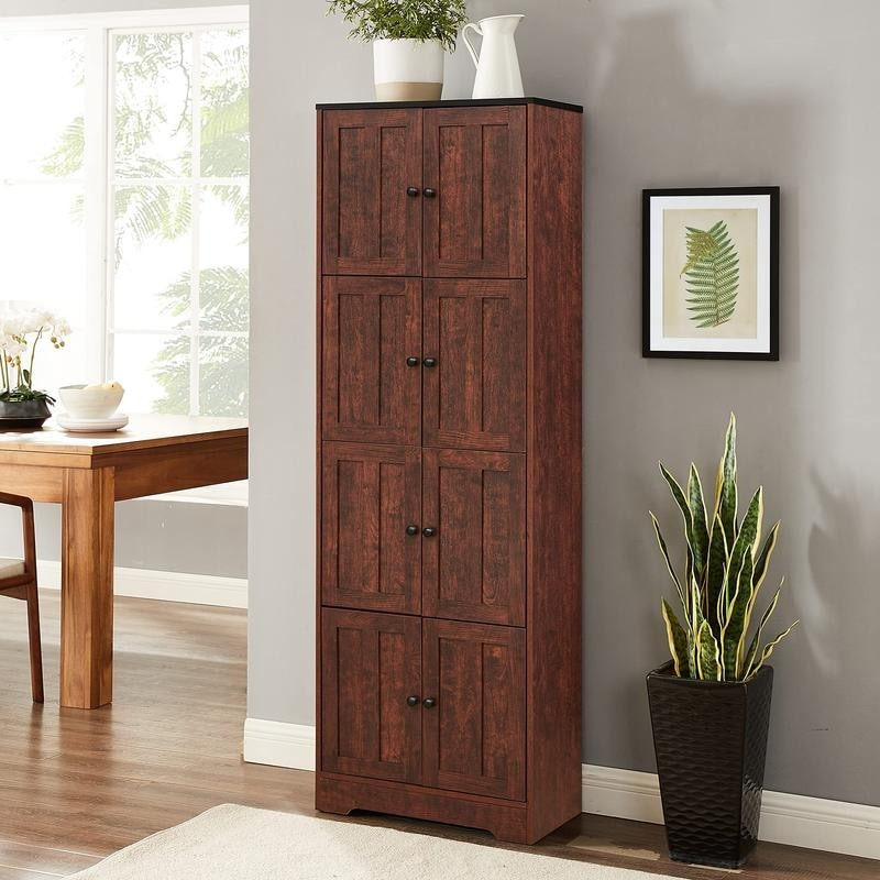 Tall Storage Cabinet with 8 Doors and 4 Shelves for Living Room