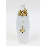 Tall White Vase with Gold Flower Design