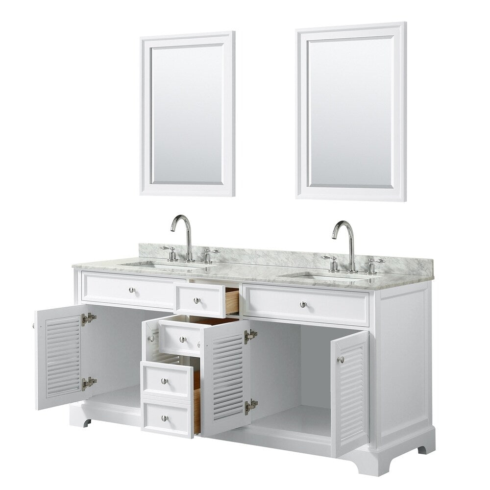 Tamara 72-inch White Double Vanity, Square Sinks, 24-inch Mirrors
