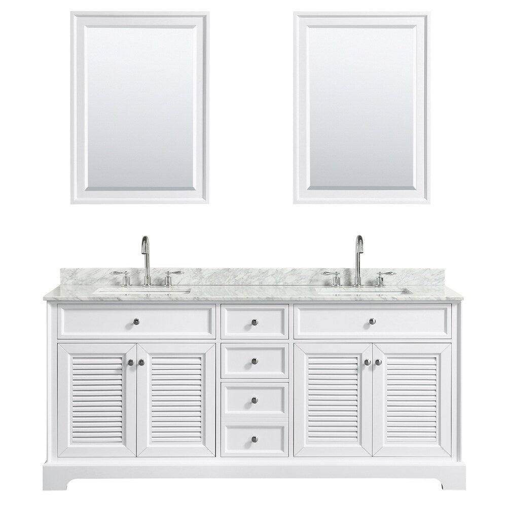 Tamara 72-inch White Double Vanity, Square Sinks, 24-inch Mirrors