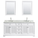 Tamara 72-inch White Double Vanity, Square Sinks, 24-inch Mirrors