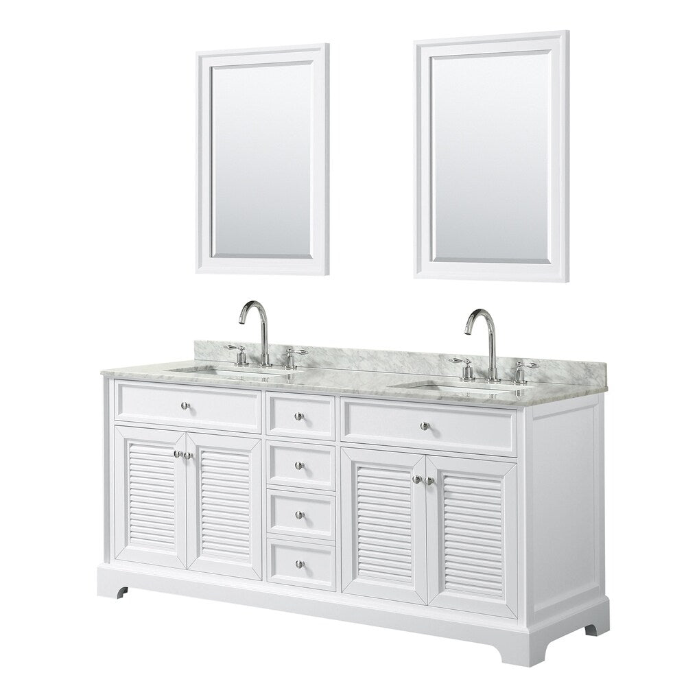Tamara 72-inch White Double Vanity, Square Sinks, 24-inch Mirrors