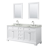 Tamara 72-inch White Double Vanity, Square Sinks, 24-inch Mirrors