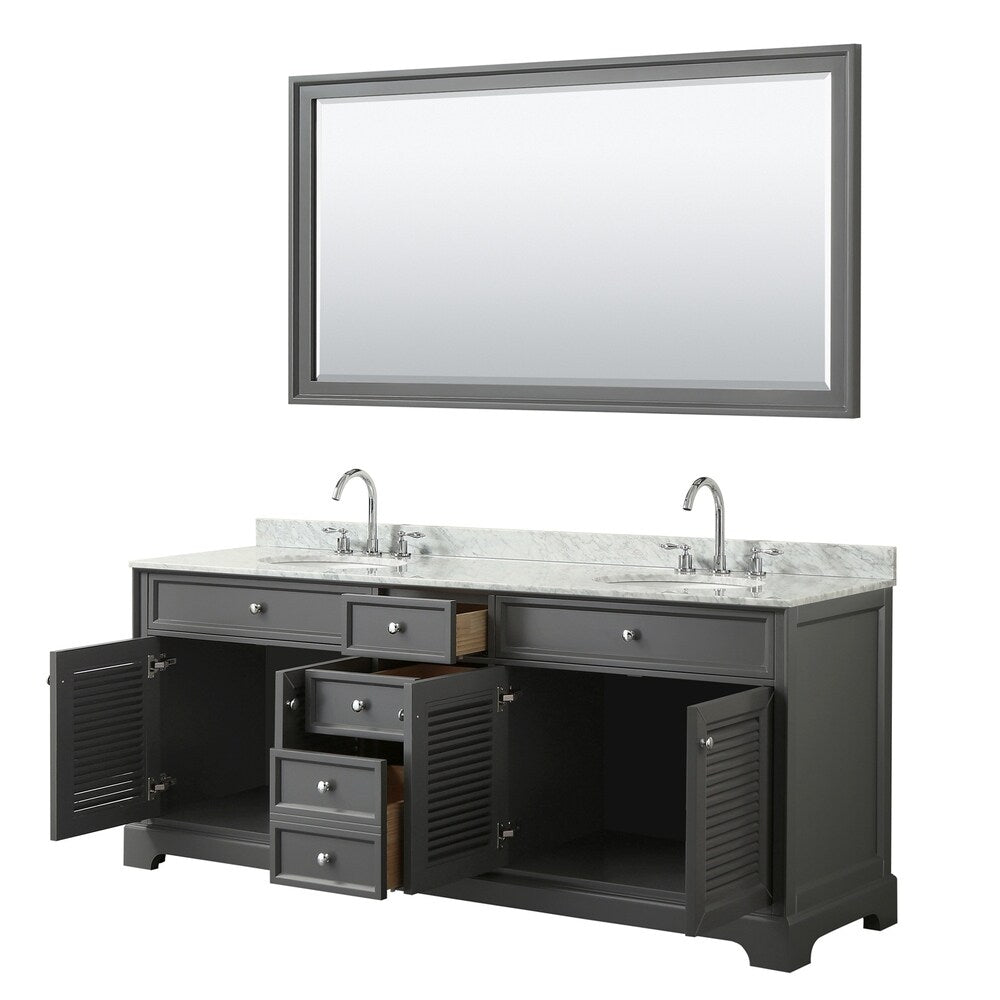 Tamara 80-inch Dark Gray Double Vanity, Oval Sinks, 70-inch Mirror