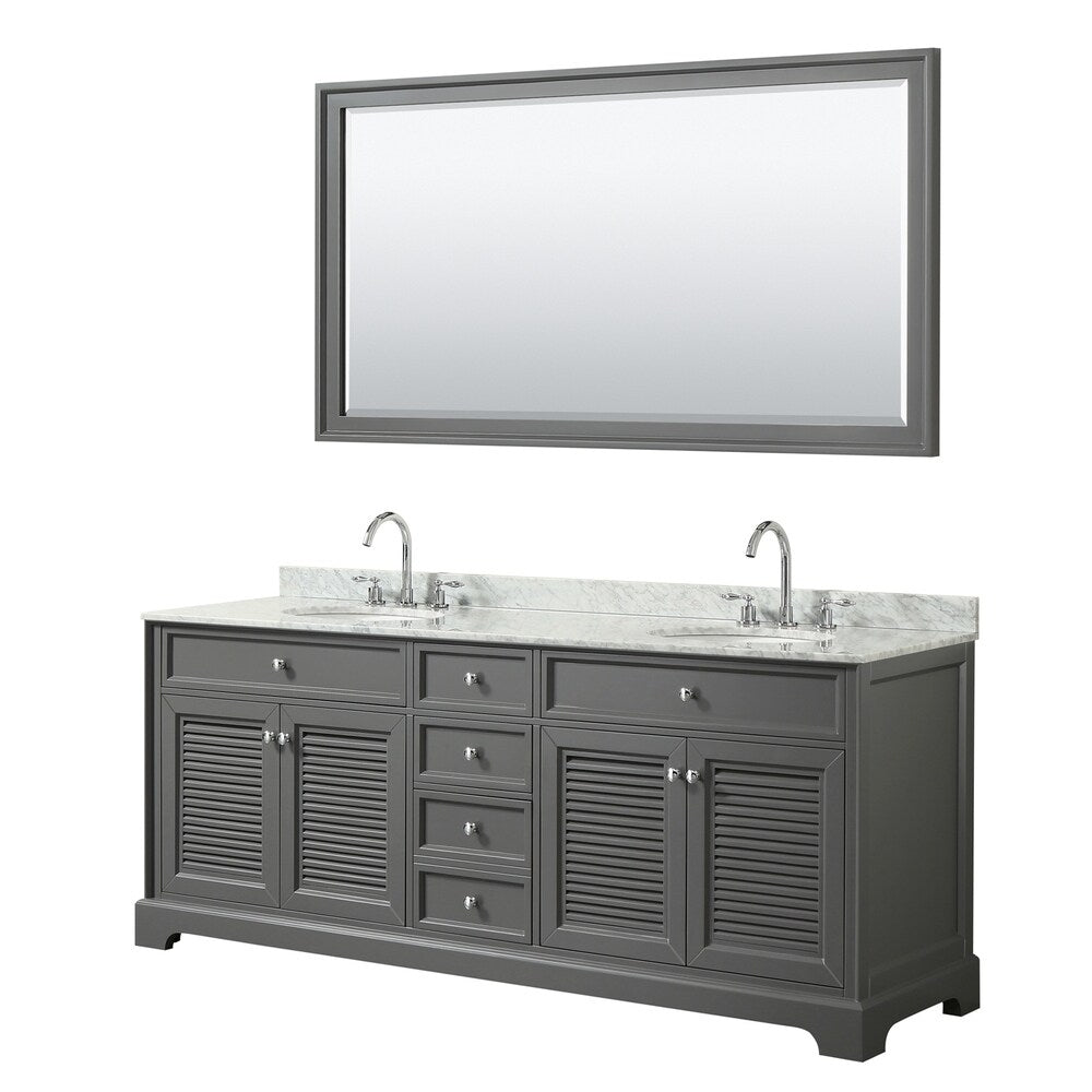 Tamara 80-inch Dark Gray Double Vanity, Oval Sinks, 70-inch Mirror