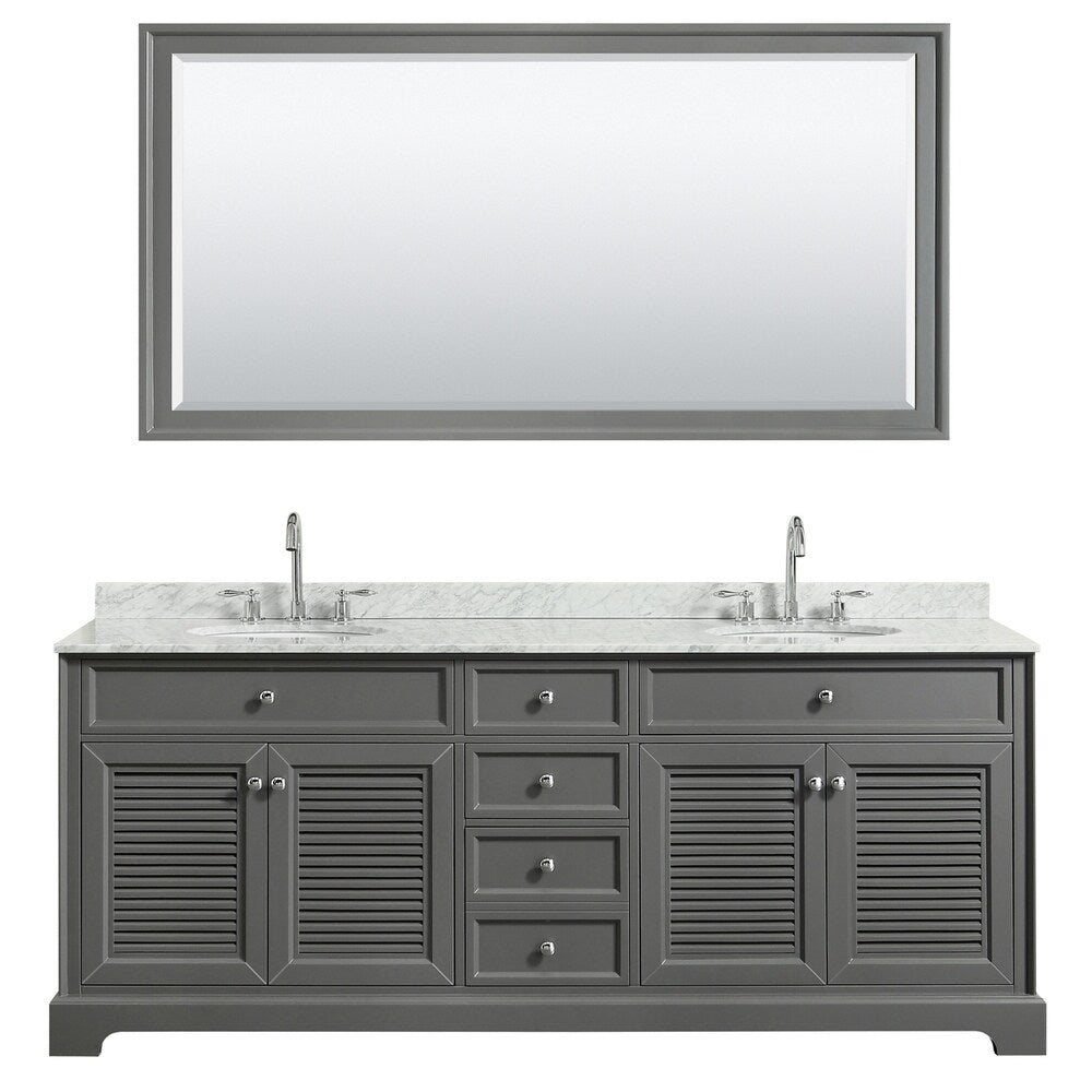 Tamara 80-inch Dark Gray Double Vanity, Oval Sinks, 70-inch Mirror