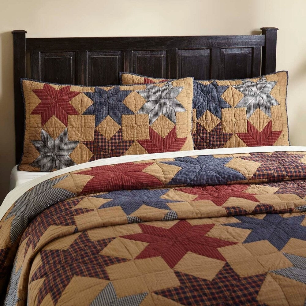 Tan Primitive Bedding VHC Kindred Star Sham Cotton Star Patchwork