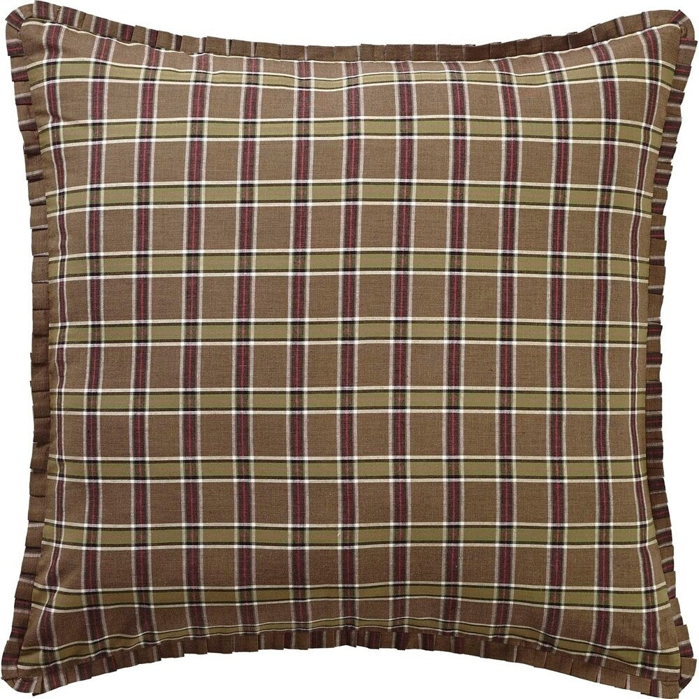 Tan Rustic Bedding VHC Wyatt Euro Sham Cotton Plaid