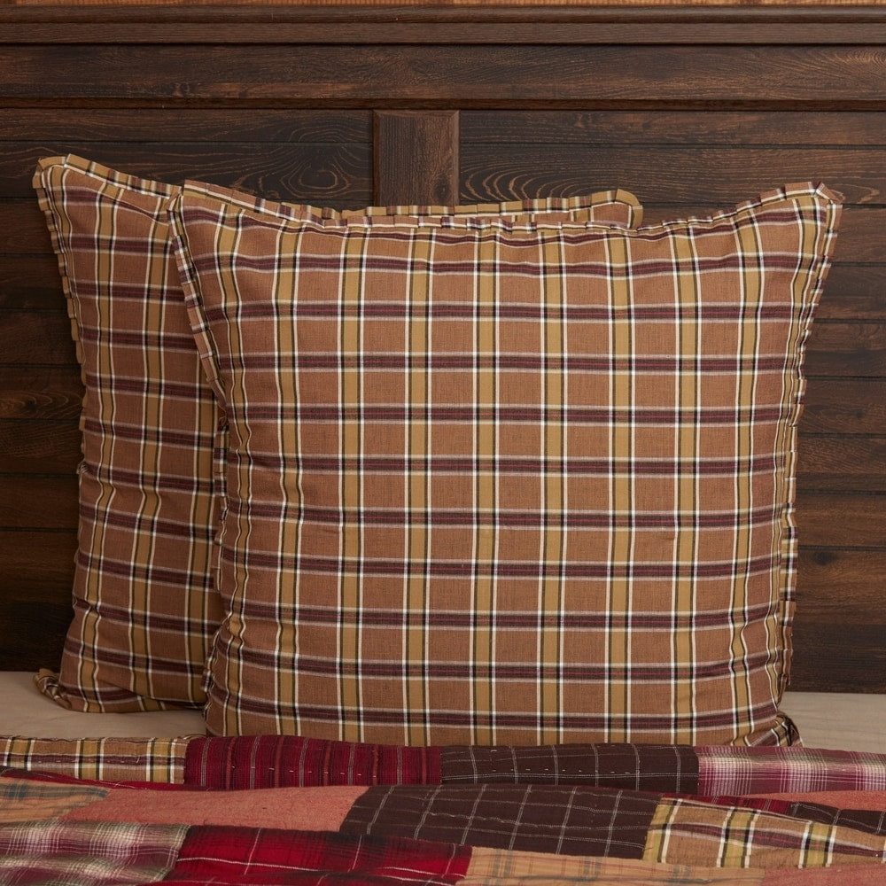 Tan Rustic Bedding VHC Wyatt Euro Sham Cotton Plaid