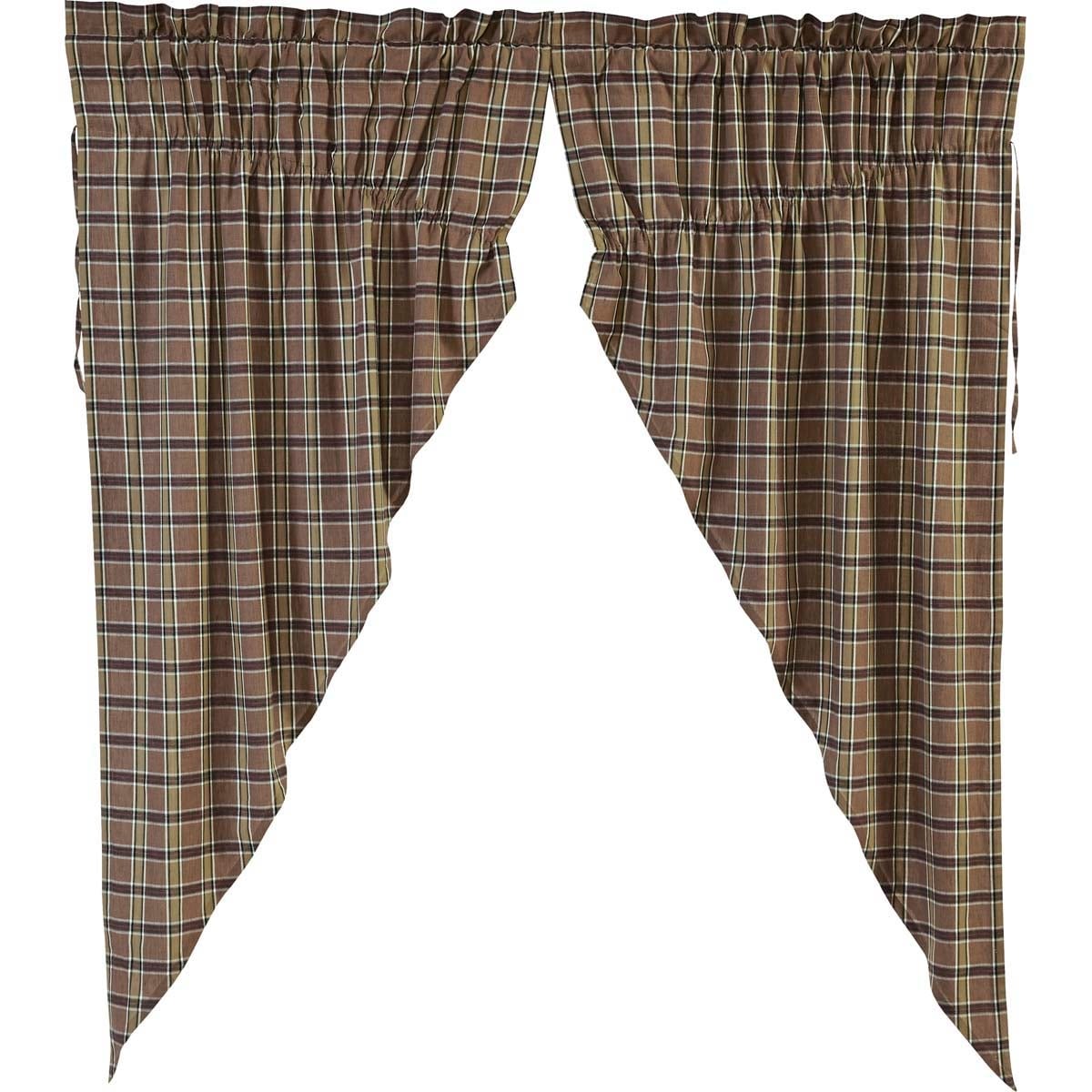 Tan Rustic Curtains VHC Wyatt Prairie Panel Pair Cotton Plaid - 63x36