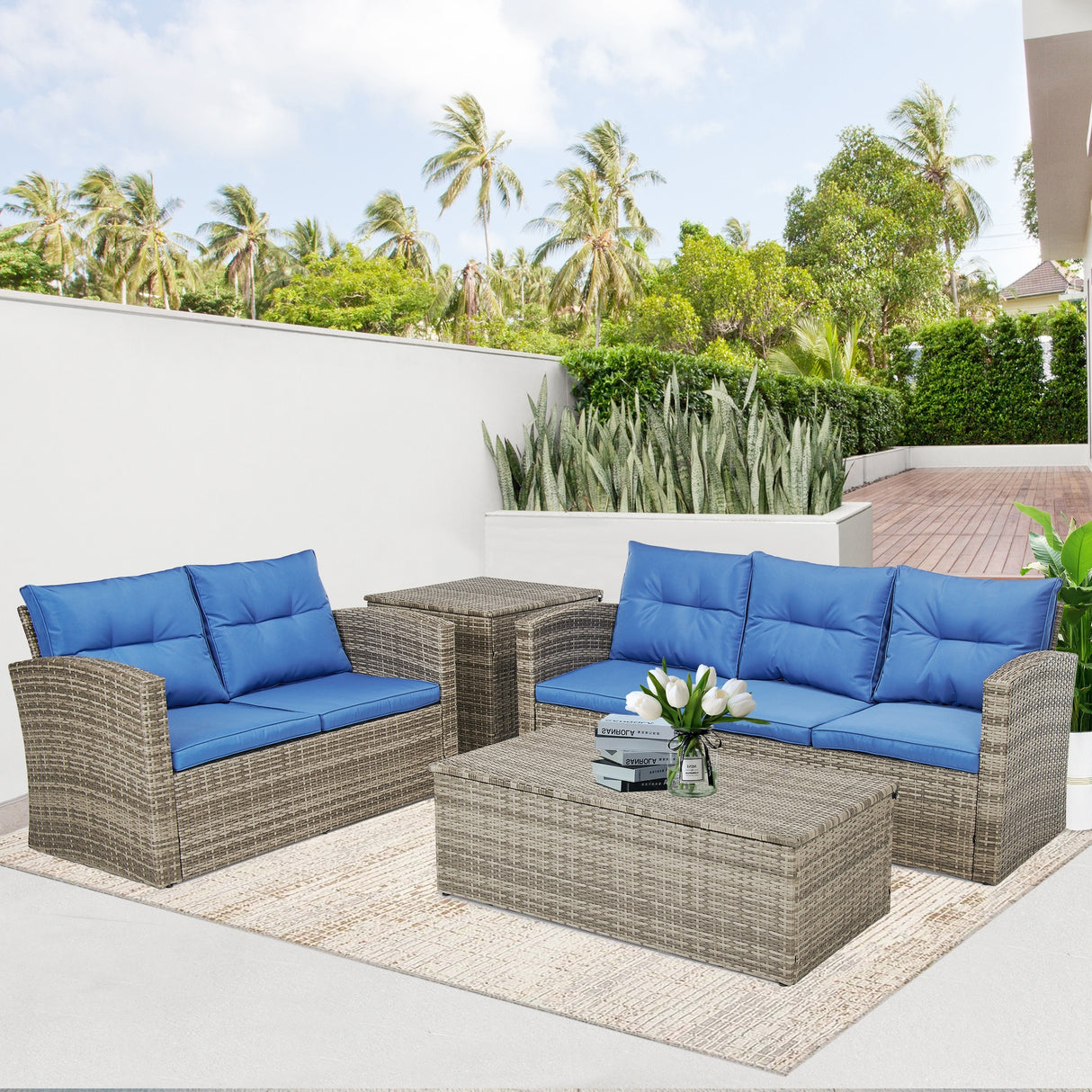 Tappio 4 Piece Outdoor Rattan Conversation Seating Group Set