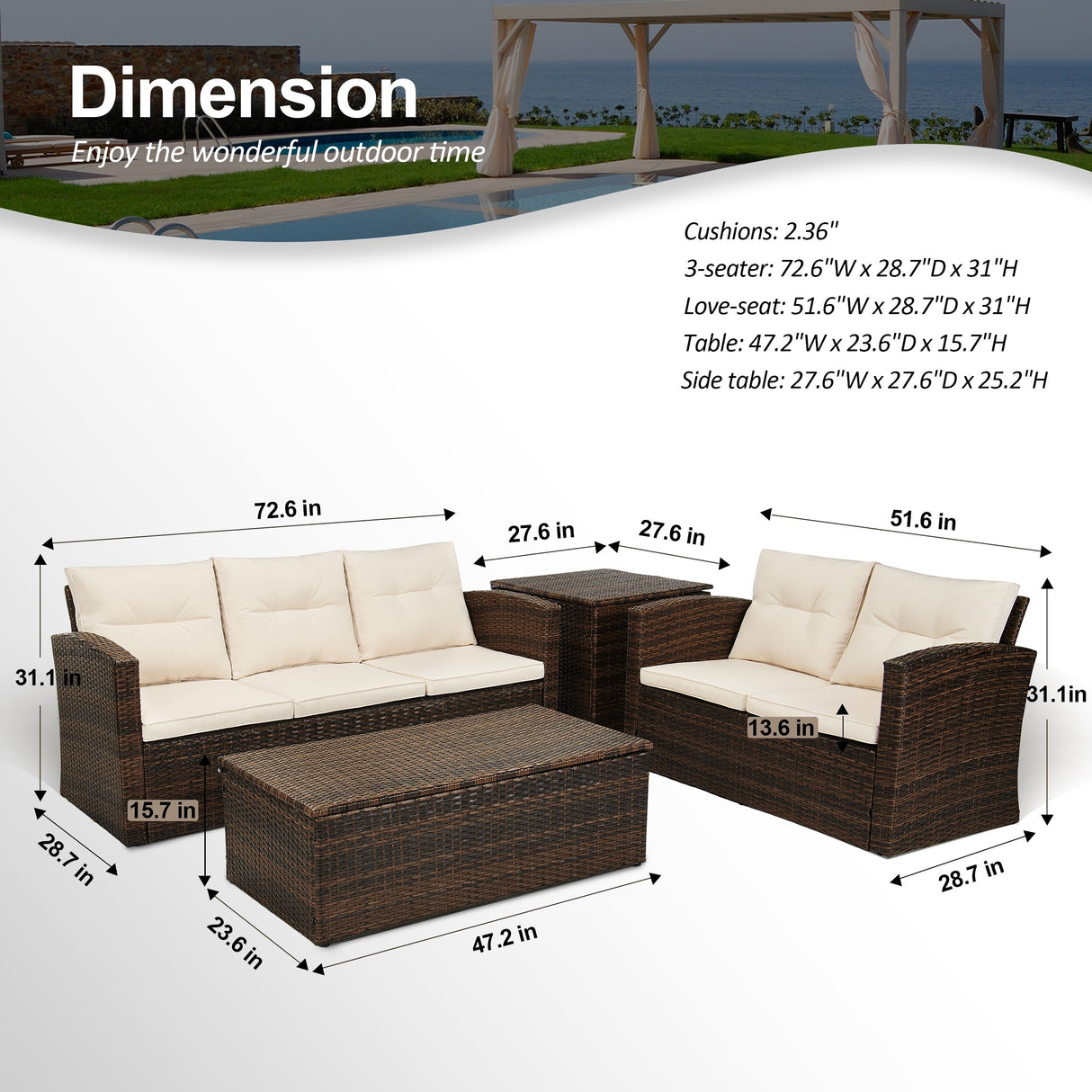 Tappio 4 Piece Outdoor Rattan Conversation Seating Group Set