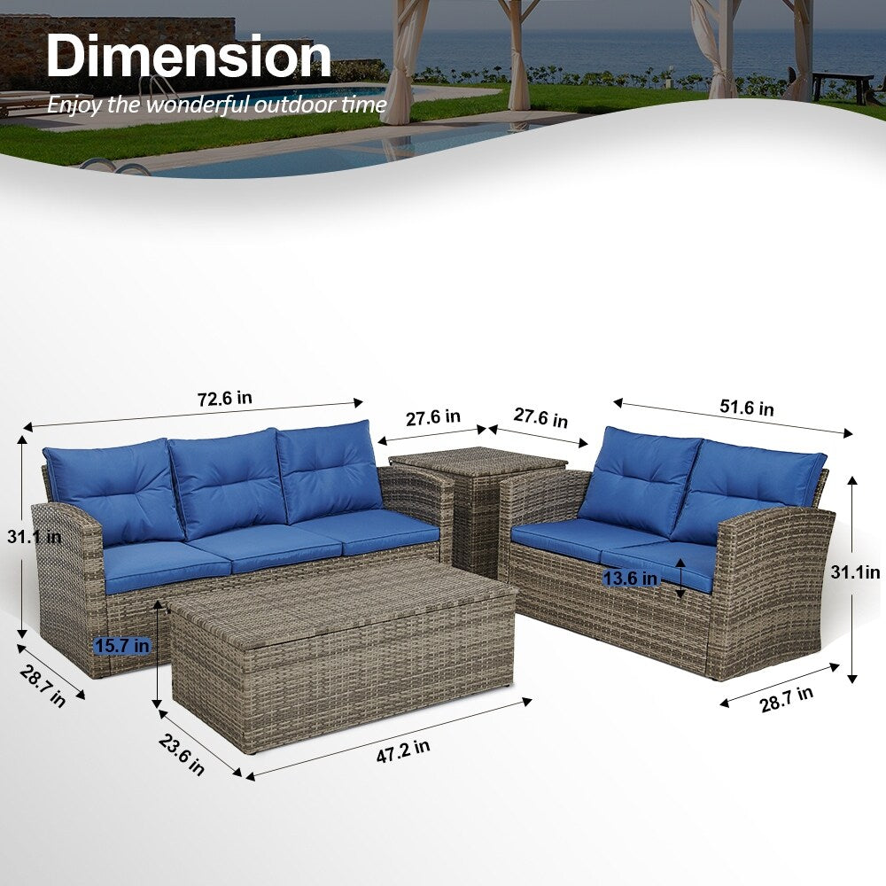 Tappio 4 Piece Outdoor Rattan Conversation Seating Group Set