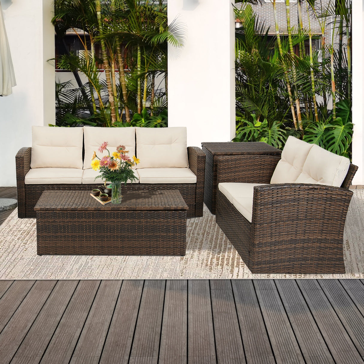 Tappio 4 Piece Outdoor Rattan Conversation Seating Group Set